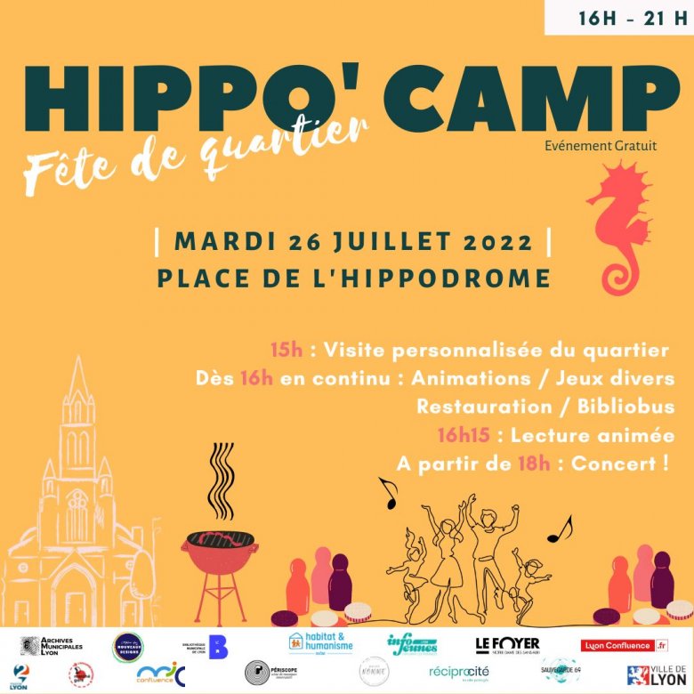 Hippo Camp - Fête de quartier Perrache Confluence - mardi 26 juillet 2022 de 16h à 21h, Place de l’Hippodrome, Lyon 2e